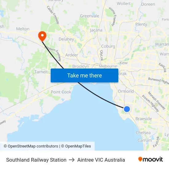 Southland Railway Station to Aintree VIC Australia map