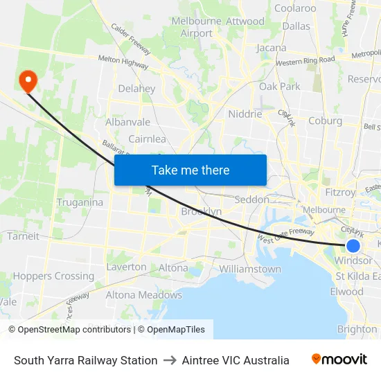 South Yarra Railway Station to Aintree VIC Australia map