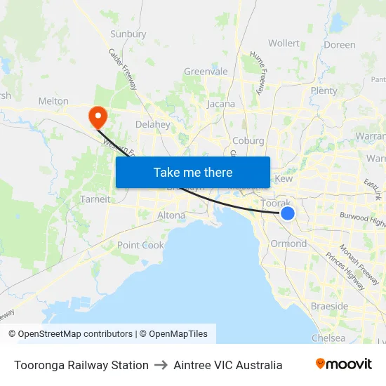 Tooronga Railway Station to Aintree VIC Australia map