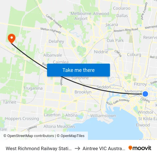 West Richmond Railway Station to Aintree VIC Australia map