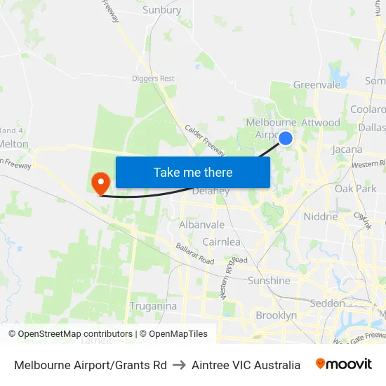 Melbourne Airport/Grants Rd to Aintree VIC Australia map