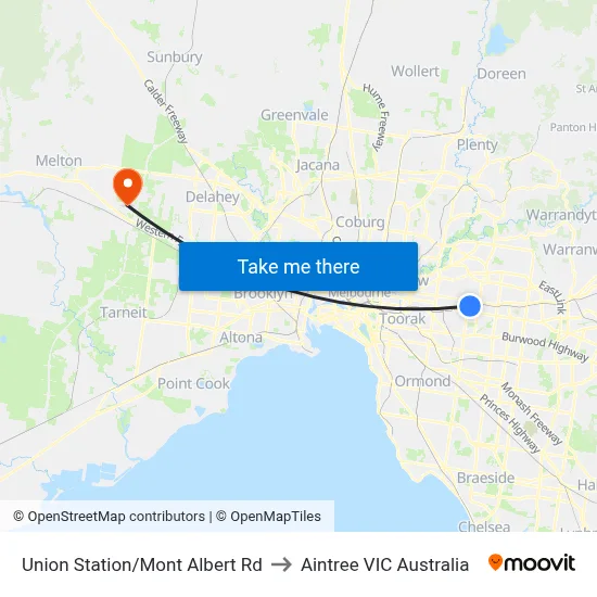Union Station/Mont Albert Rd to Aintree VIC Australia map