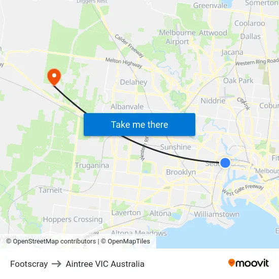 Footscray to Aintree VIC Australia map