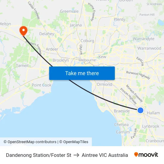 Dandenong Station/Foster St to Aintree VIC Australia map
