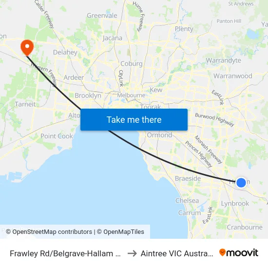 Frawley Rd/Belgrave-Hallam Rd to Aintree VIC Australia map