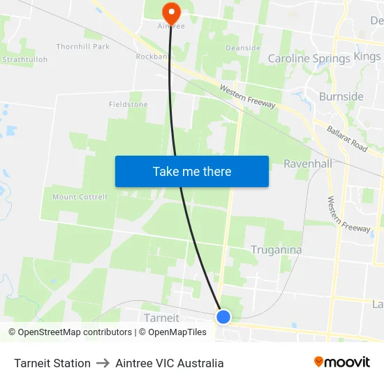 Tarneit Station to Aintree VIC Australia map