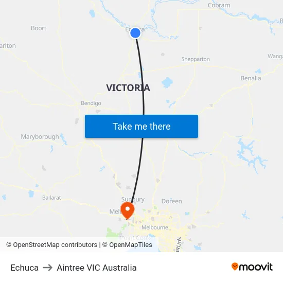 Echuca to Aintree VIC Australia map