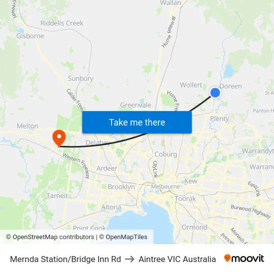 Mernda Station/Bridge Inn Rd to Aintree VIC Australia map
