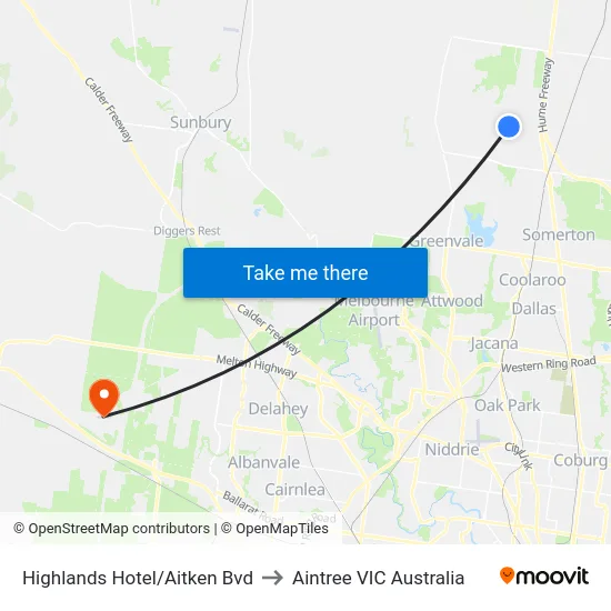 Highlands Hotel/Aitken Bvd to Aintree VIC Australia map