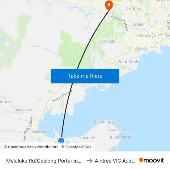 Melaluka Rd/Geelong-Portarlington Rd to Aintree VIC Australia map