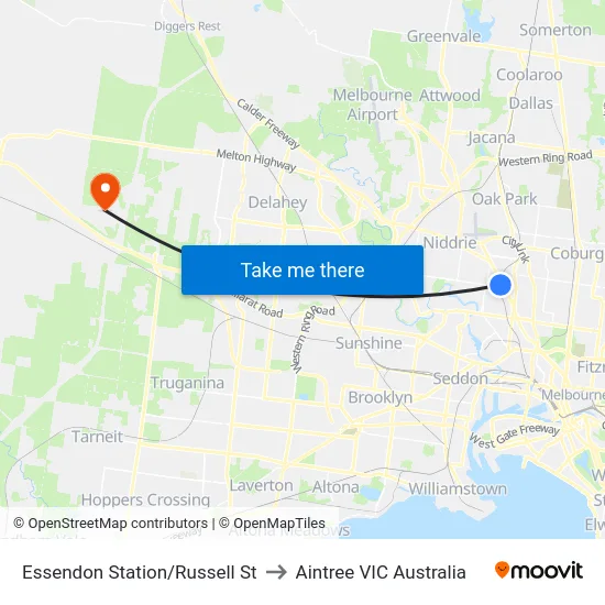 Essendon Station/Russell St to Aintree VIC Australia map