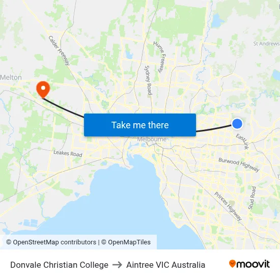 Donvale Christian College to Aintree VIC Australia map