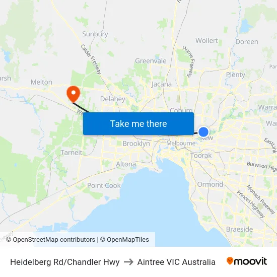 Heidelberg Rd/Chandler Hwy to Aintree VIC Australia map