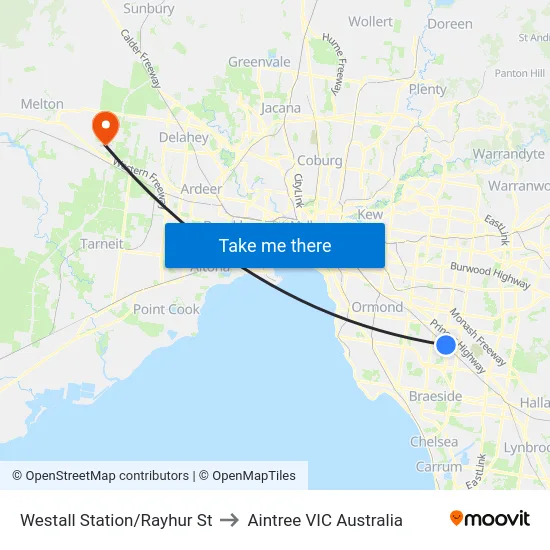 Westall Station/Rayhur St to Aintree VIC Australia map