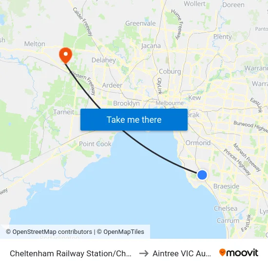 Cheltenham Railway Station/Charman Rd to Aintree VIC Australia map