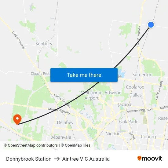 Donnybrook Station to Aintree VIC Australia map