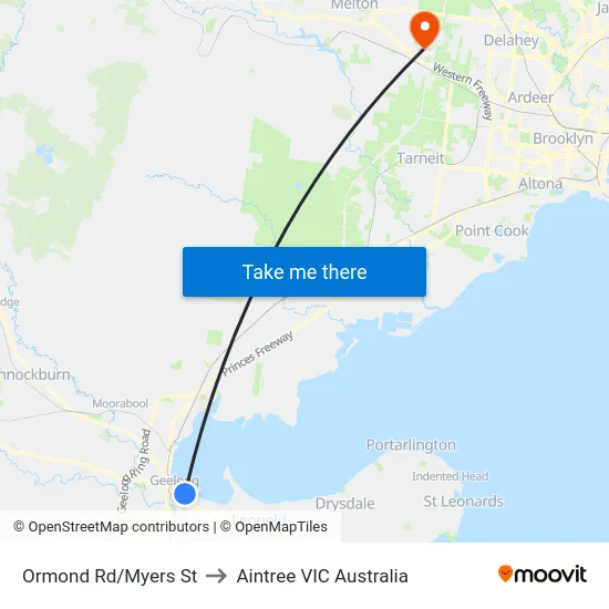 Ormond Rd/Myers St to Aintree VIC Australia map