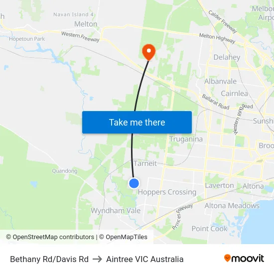 Bethany Rd/Davis Rd to Aintree VIC Australia map