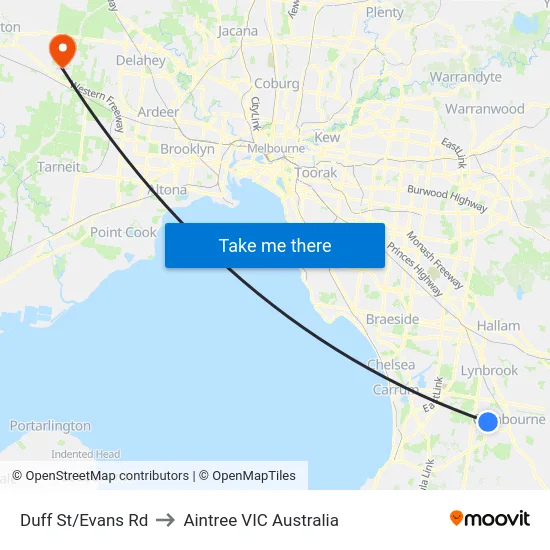 Duff St/Evans Rd to Aintree VIC Australia map
