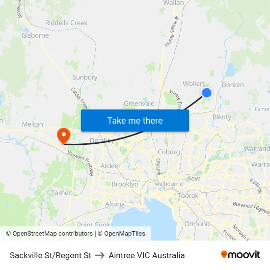 Sackville St/Regent St to Aintree VIC Australia map