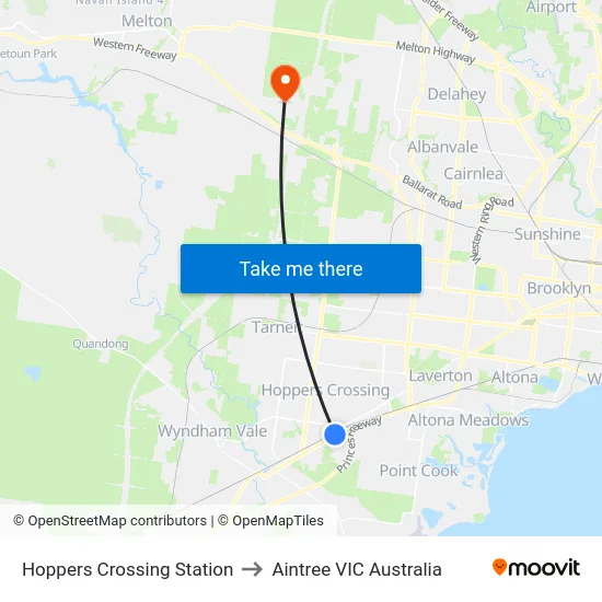 Hoppers Crossing Station to Aintree VIC Australia map