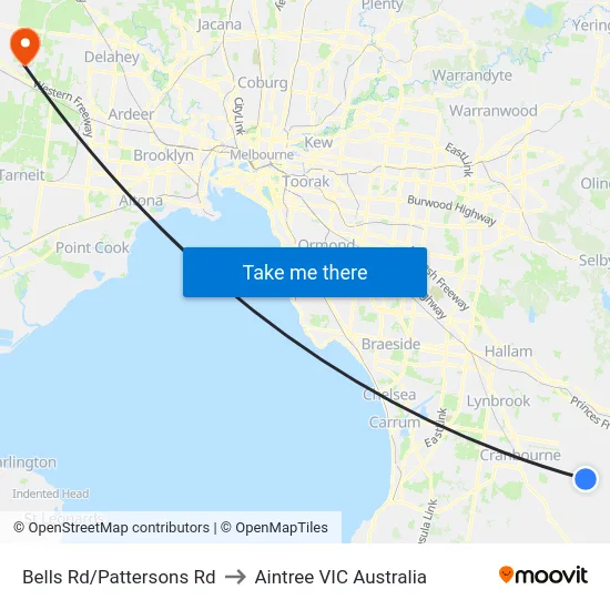 Bells Rd/Pattersons Rd to Aintree VIC Australia map