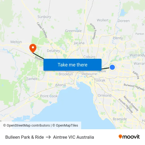 Bulleen Park & Ride to Aintree VIC Australia map