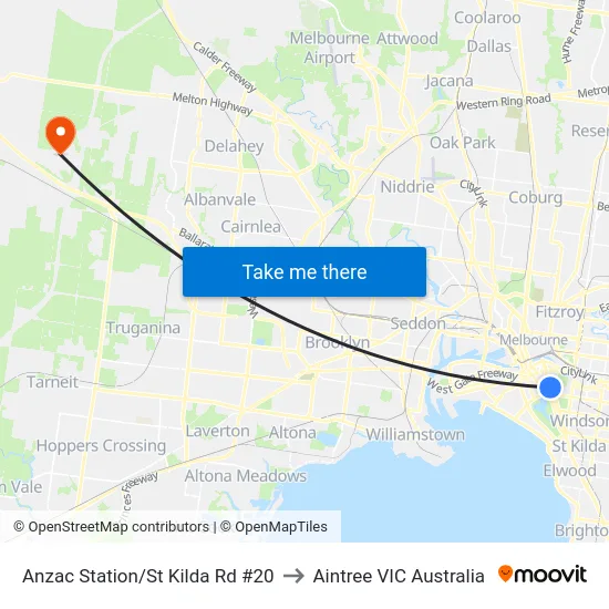 Anzac Station/St Kilda Rd #20 to Aintree VIC Australia map