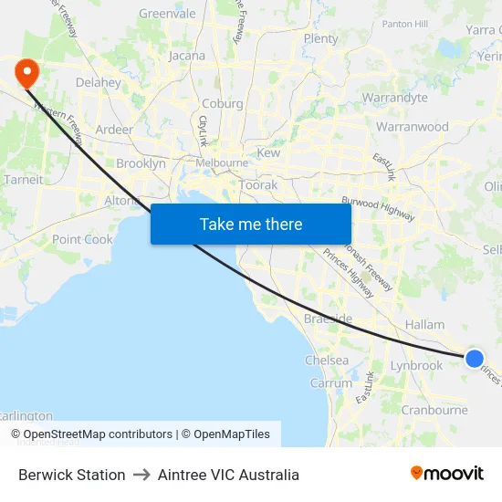 Berwick Station to Aintree VIC Australia map