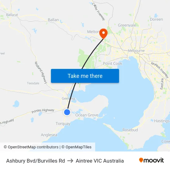 Ashbury Bvd/Burvilles Rd to Aintree VIC Australia map