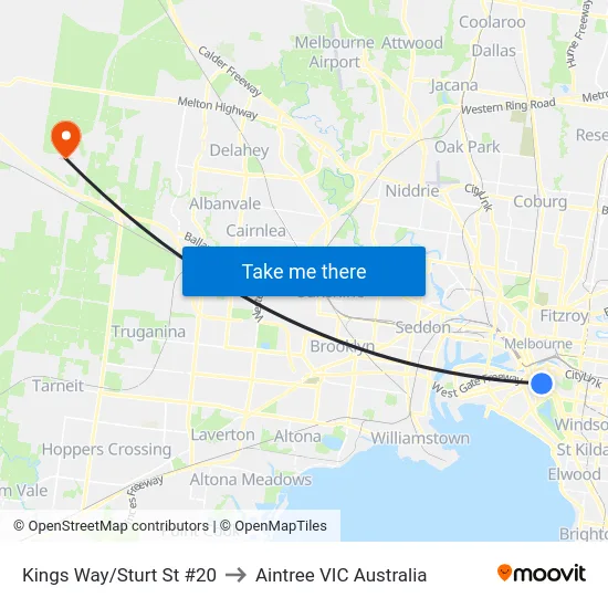 Kings Way/Sturt St #20 to Aintree VIC Australia map