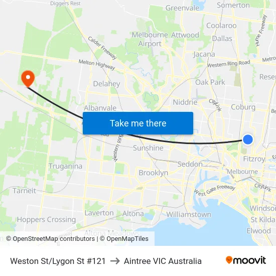 Weston St/Lygon St #121 to Aintree VIC Australia map