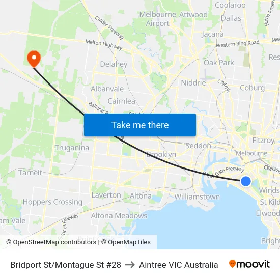 Bridport St/Montague St #28 to Aintree VIC Australia map