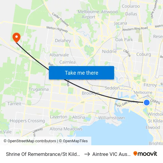 Shrine Of Remembrance/St Kilda Rd #19 to Aintree VIC Australia map