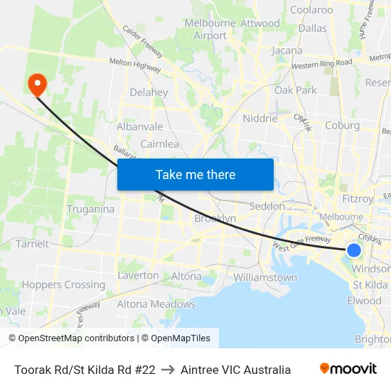 Toorak Rd/St Kilda Rd #22 to Aintree VIC Australia map