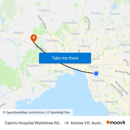 Cabrini Hospital/Wattletree Rd #47 to Aintree VIC Australia map