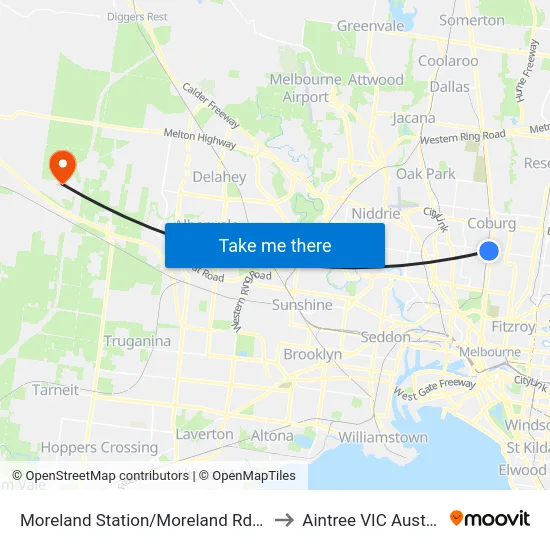 Moreland Station/Moreland Rd #133 to Aintree VIC Australia map