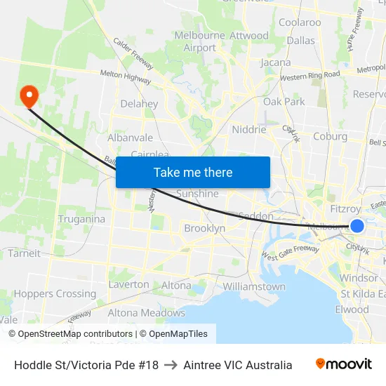 Hoddle St/Victoria Pde #18 to Aintree VIC Australia map