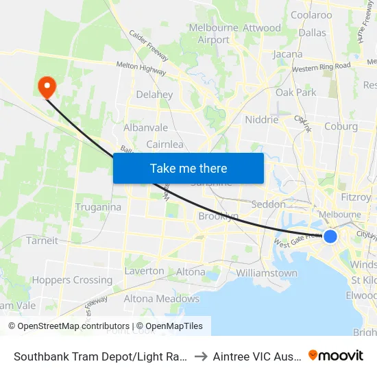 Southbank Tram Depot/Light Rail #125a to Aintree VIC Australia map