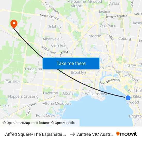 Alfred Square/The Esplanade #136 to Aintree VIC Australia map