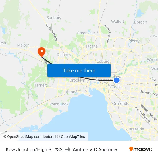Kew Junction/High St #32 to Aintree VIC Australia map