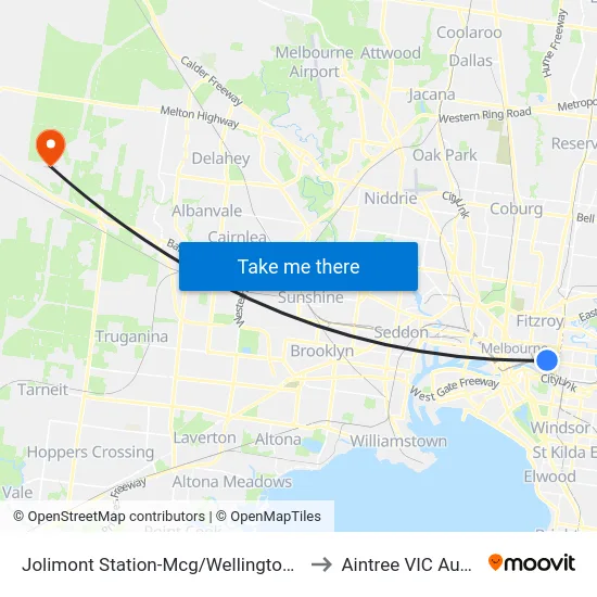 Jolimont Station-Mcg/Wellington Pde #11 to Aintree VIC Australia map