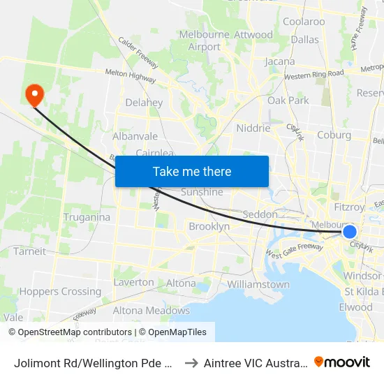 Jolimont Rd/Wellington Pde #10 to Aintree VIC Australia map