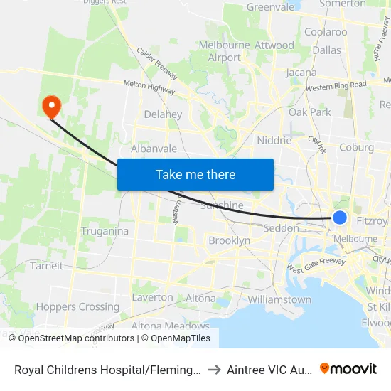 Royal Childrens Hospital/Flemington Rd #19 to Aintree VIC Australia map