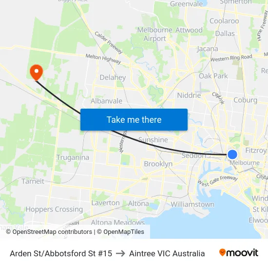Arden St/Abbotsford St #15 to Aintree VIC Australia map