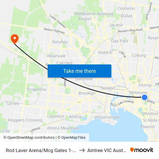 Rod Laver Arena/Mcg Gates 1-3 #7b to Aintree VIC Australia map
