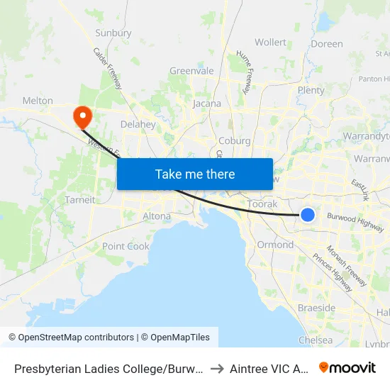 Presbyterian Ladies College/Burwood Hwy #61 to Aintree VIC Australia map