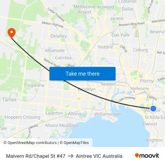 Malvern Rd/Chapel St #47 to Aintree VIC Australia map