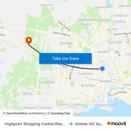 Highpoint Shopping Centre/Wests Rd #49 to Aintree VIC Australia map