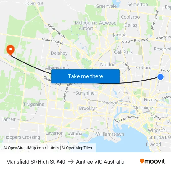 Mansfield St/High St #40 to Aintree VIC Australia map
